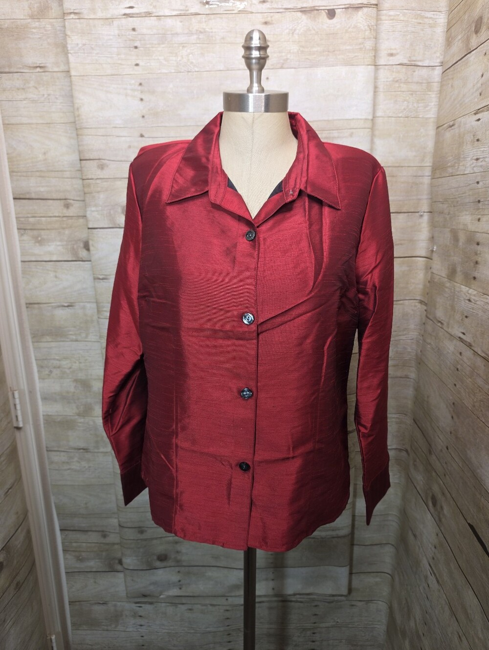 croft & barrow Red/Burgundy Satin Look Button-Up Blouse